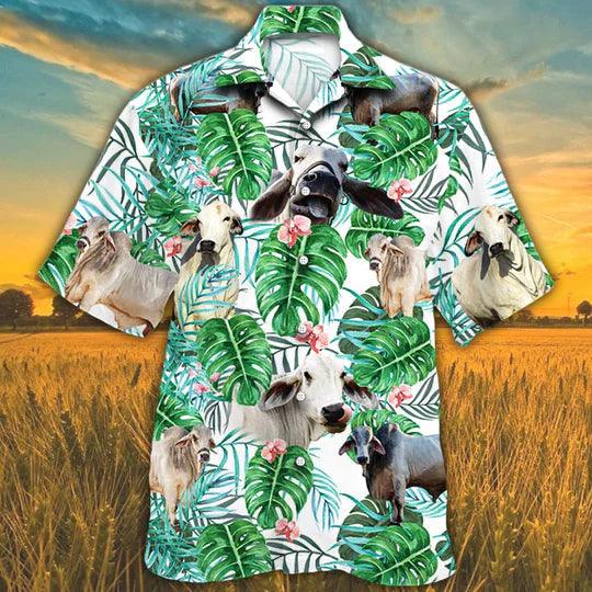 Brahman Cattle Lovers Tropical Plant Hawaiian Shirt - Perfect Gift For Friend, Family