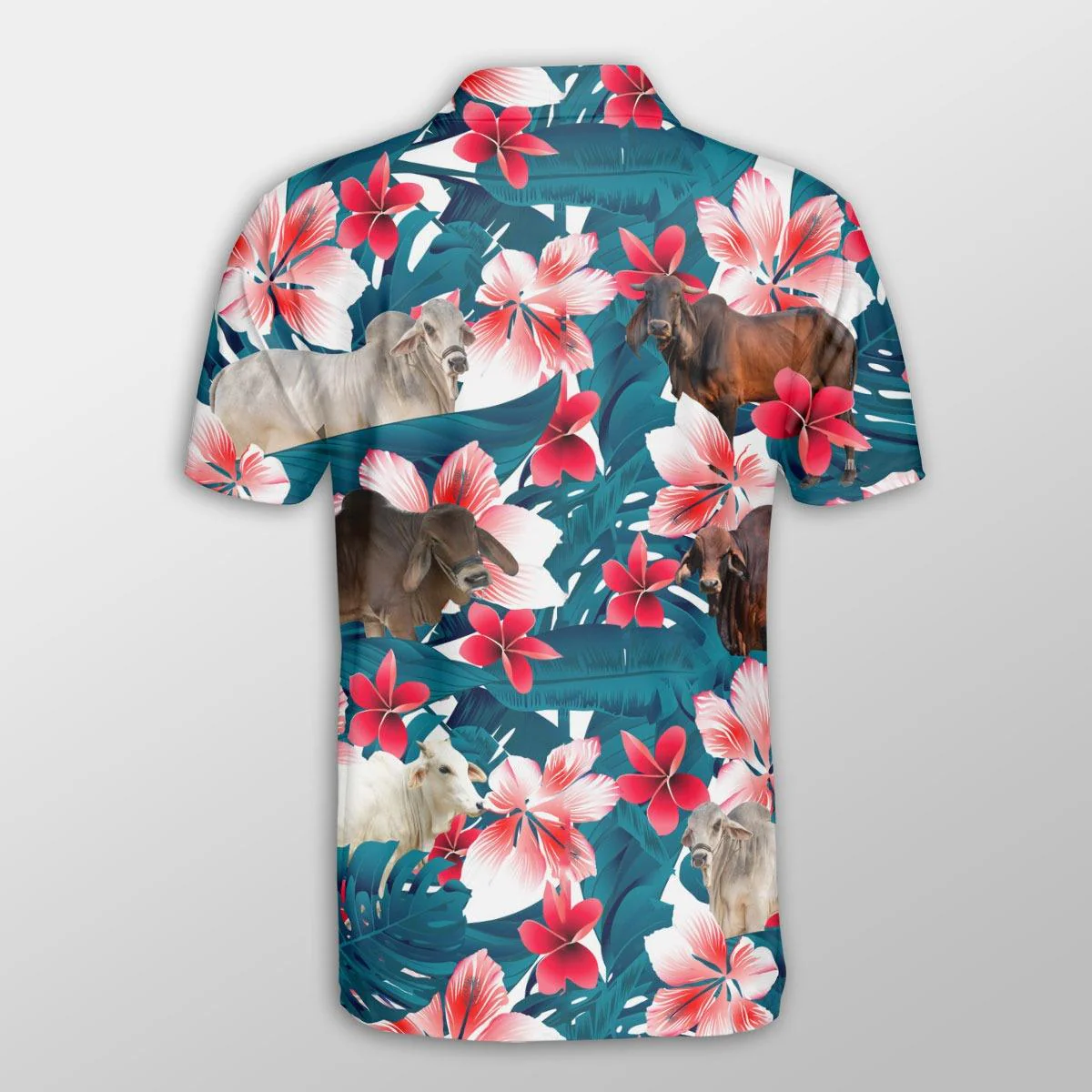 Brahman Men Polo Shirts For Summer - Brahman Tropical Floral Pattern Farm Lovers Button Shirts For Men - Perfect Gift For Brahman Lovers, Cattle Lovers - Image 3