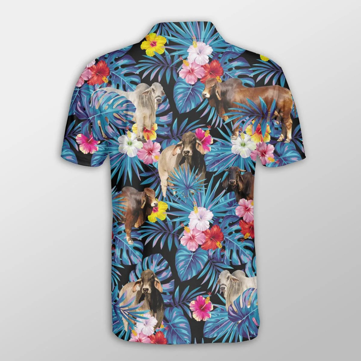 Brahman Men Polo Shirts For Summer - Brahman Tropical Flowers Leaves Pattern Button Shirts For Men - Perfect Gift For Brahman Lovers, Cattle Lovers - Image 3