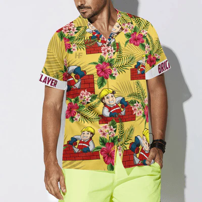 Bricklayer Hawaiian Shirt, Tropical Floral Proud Bricklayer Aloha Shirt For Men - Perfect Gift For Bricklayer, Husband, Boyfriend, Friend, Family - Image 3