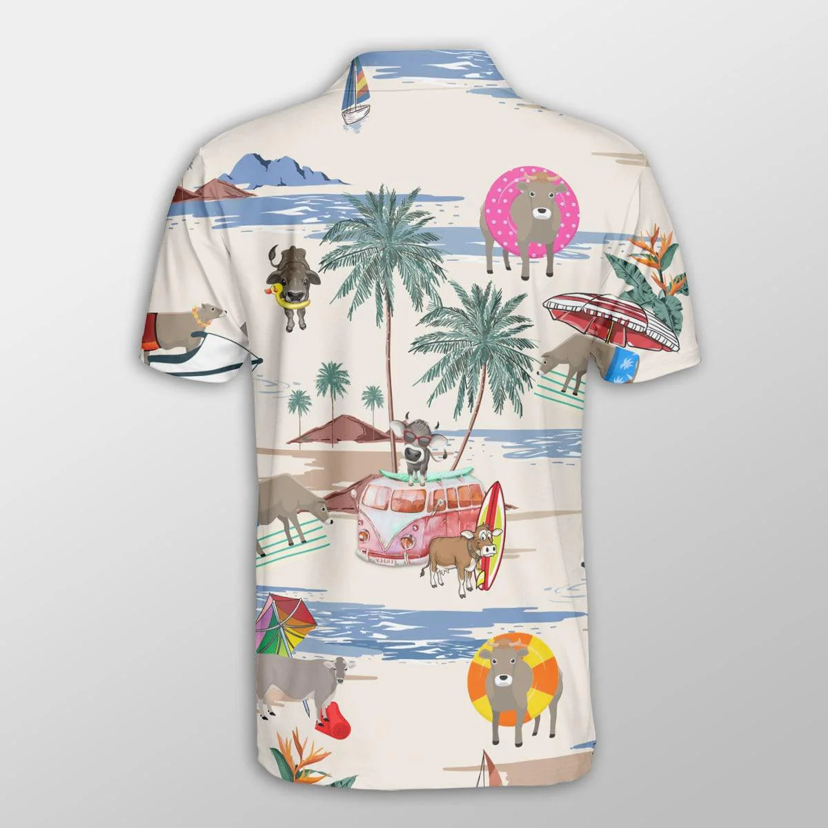 Brown Swiss Men Polo Shirts For Summer - Brown Swiss Summer Beach Pattern Button Shirts For Men - Perfect Gift For Charolais Lovers, Cattle Lovers - Image 3