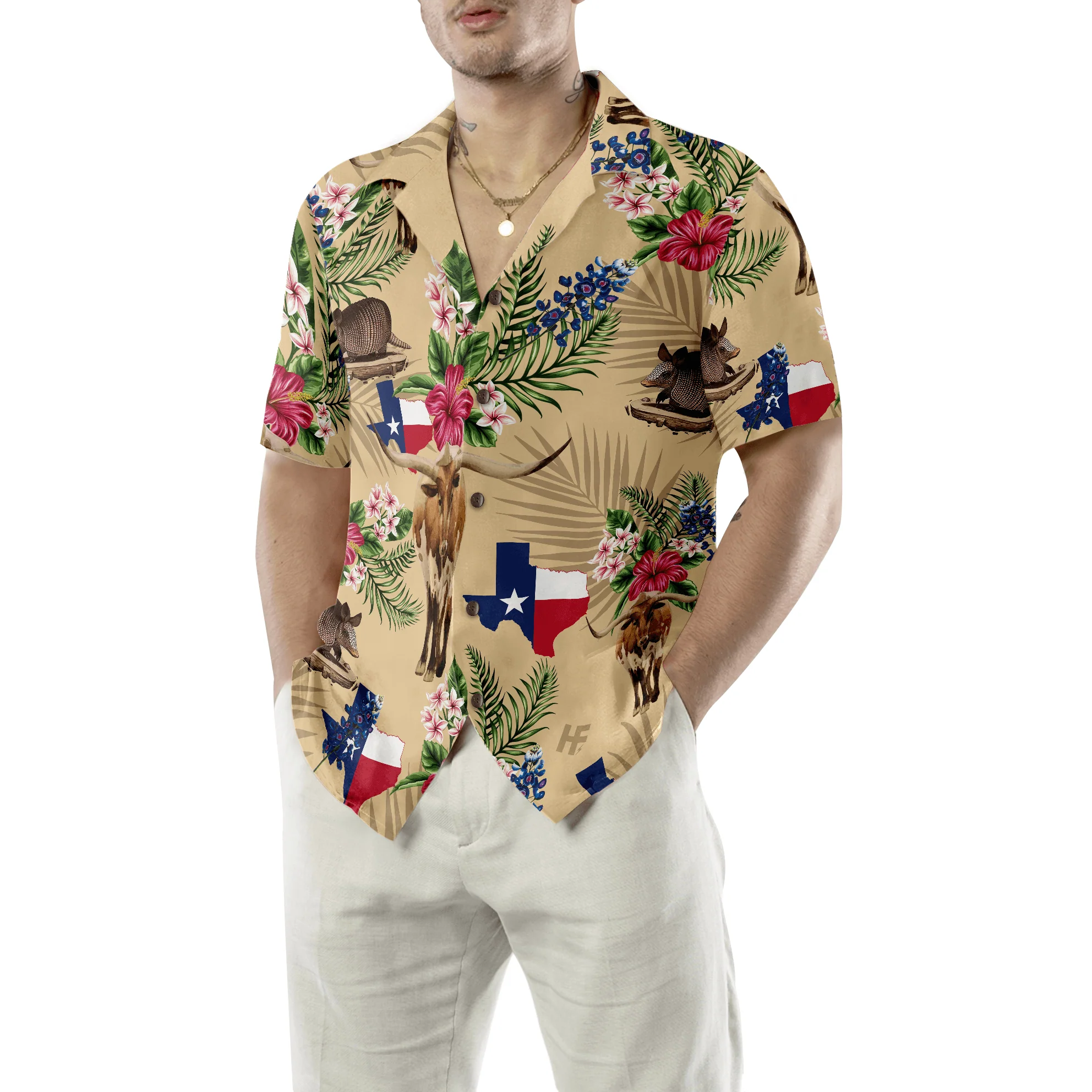 Brown Tribal Pattern Texas Hawaiian Shirt, Armadillo And Longhorn Texas State, Proud Texas Flag, Summer Aloha Shirt Perfect Unique Gift For Men Women - Image 5