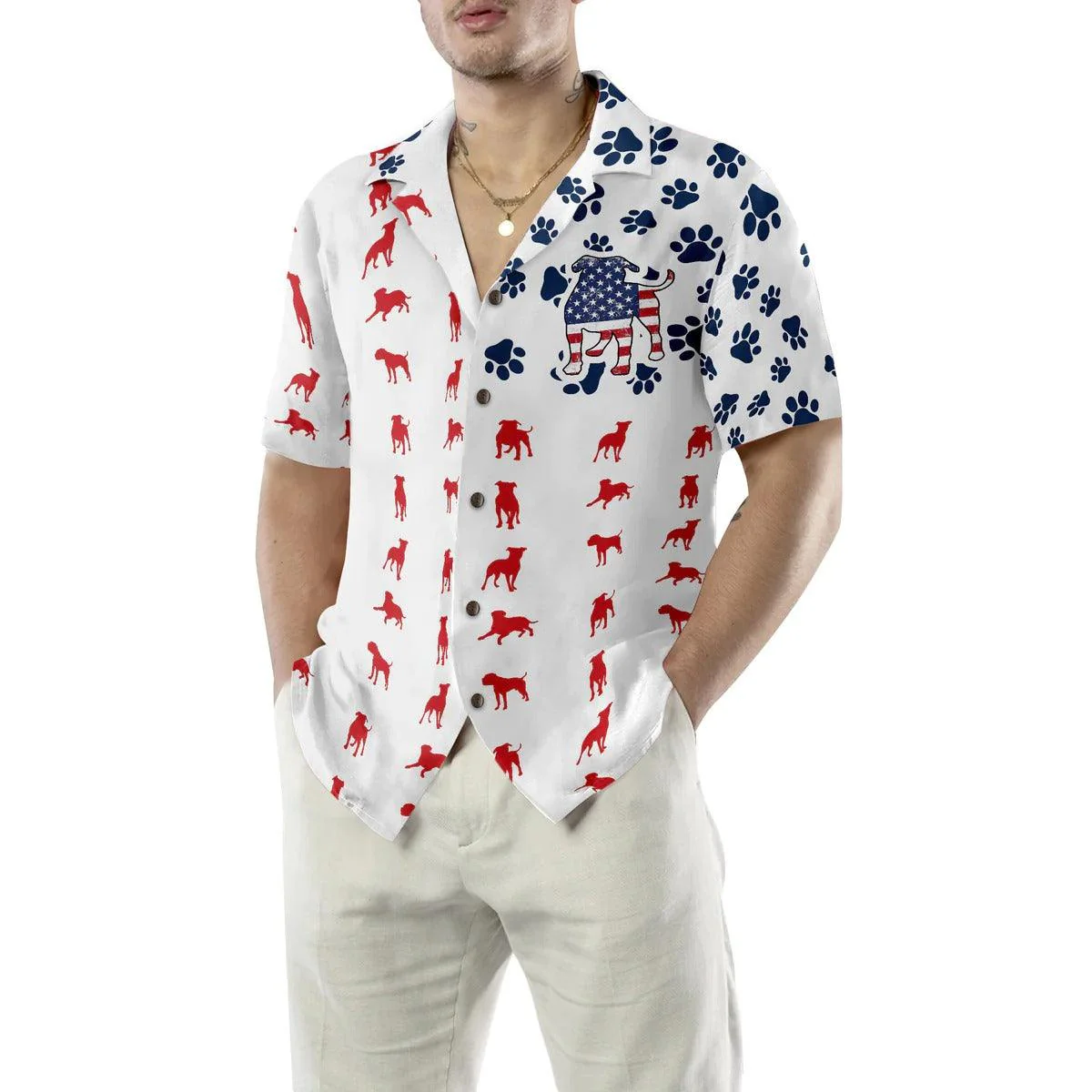 Bulldog Hawaiian Shirt, American Flag Hawaiian Shirt - Perfect Gift For Dog Lover, Friend, Family - Image 2