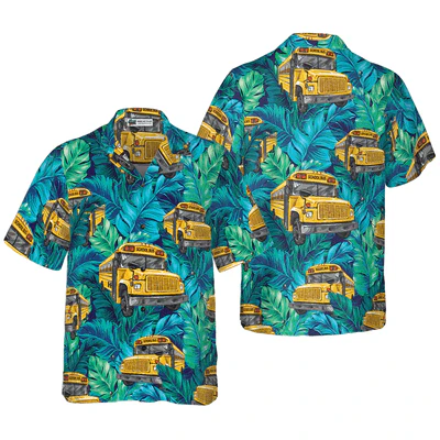 Bus Driver Hawaiian Shirt, Tropical Leaves School Bus Driver Aloha Shirt For Men - Perfect Gift For Bus Driver, Husband, Boyfriend, Friend, Family