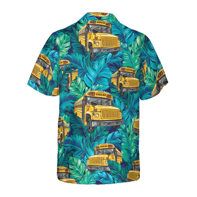 Bus Driver Hawaiian Shirt, Tropical Leaves School Bus Driver Aloha Shirt For Men - Perfect Gift For Bus Driver, Husband, Boyfriend, Friend, Family - Image 5