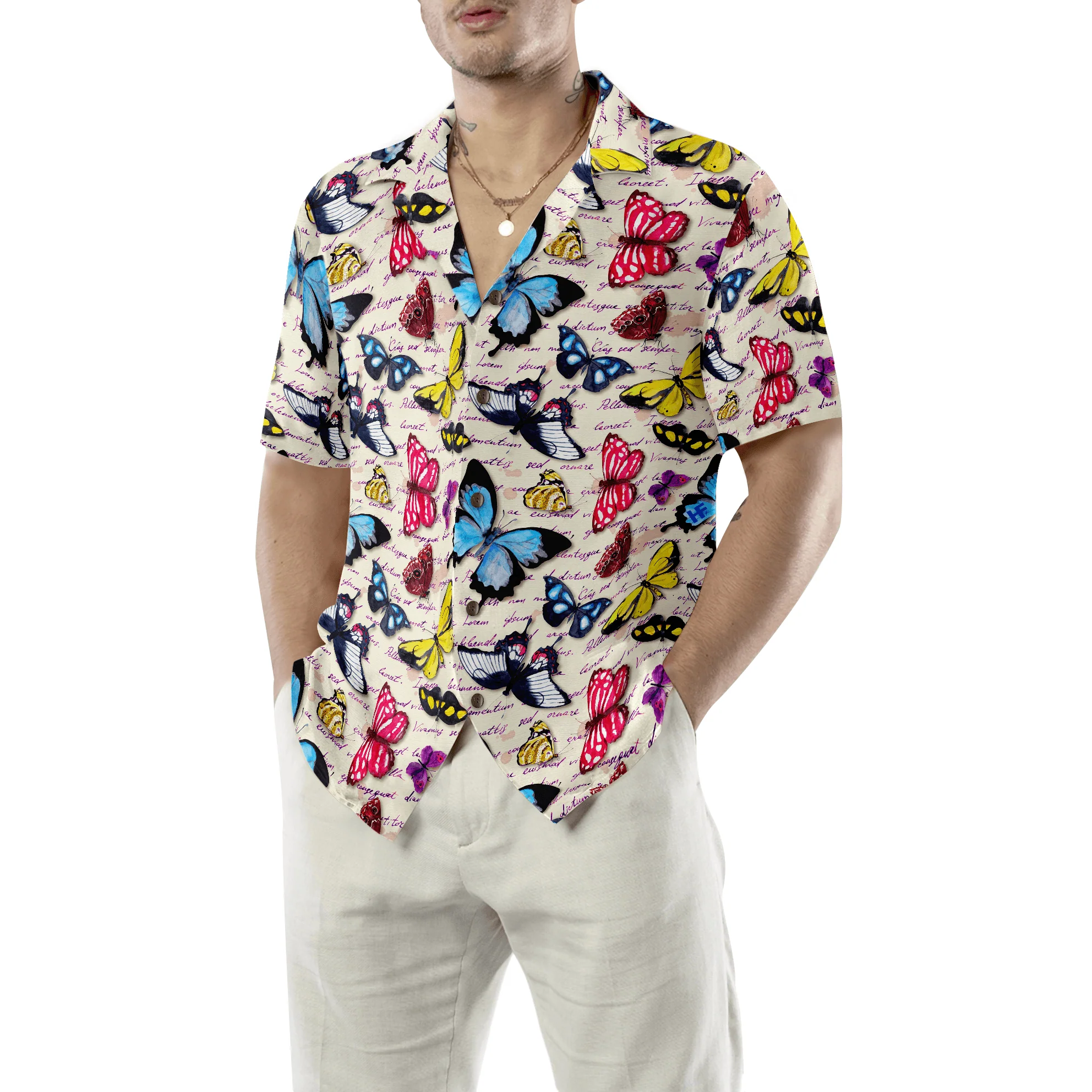 Butterflies Hawaiian Shirt, Vintage Exotic Butterflies Aloha Hawaiian Shirt, Perfect Gift For Husband, Wife, Boyfriend, Friend - Image 4