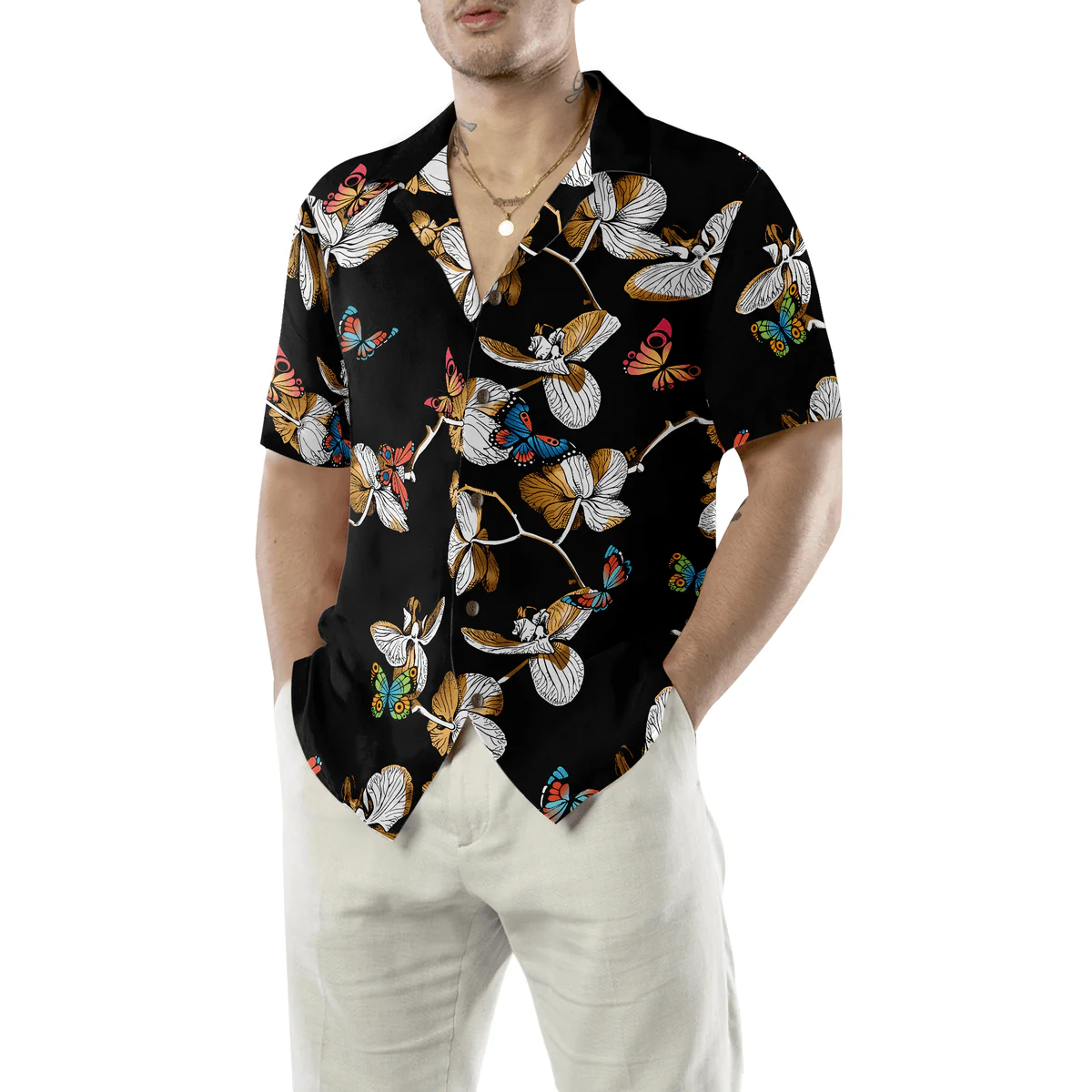 Butterfly Hawaiian Shirt, Floral Butterflies Pattern Aloha Shirt For Men - Perfect Gift For Husband, Boyfriend, Friend, Family - Image 5