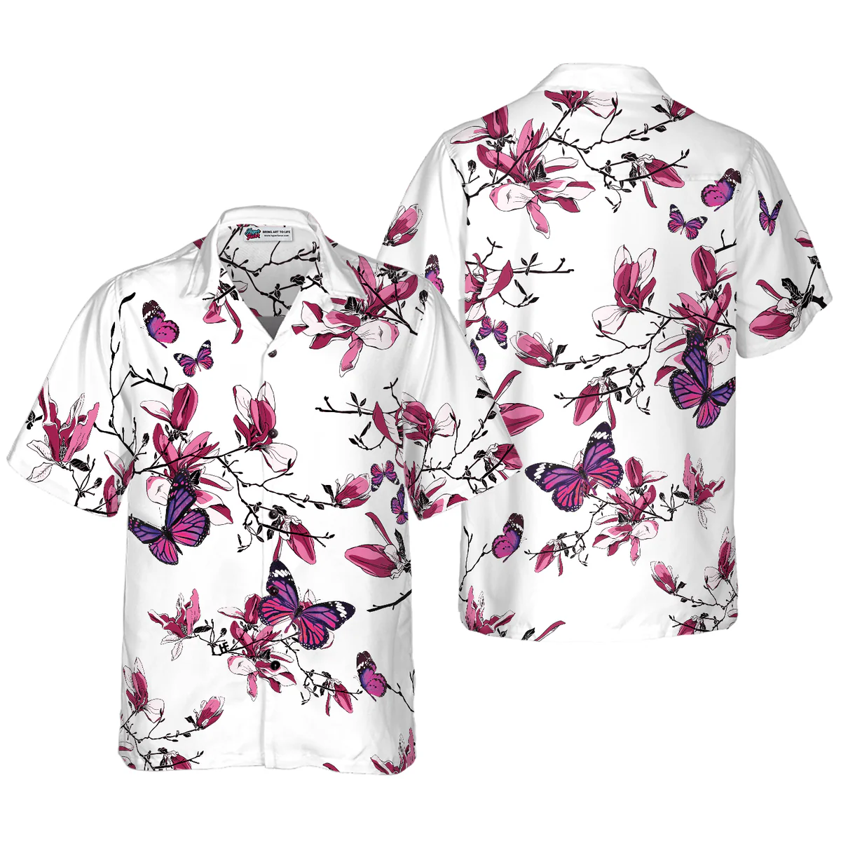Butterfly Hawaiian Shirt, Tropical Flowers, Floral Butterfly Pattern Aloha Shirt For Men - Perfect Gift For Husband, Boyfriend, Friend, Family