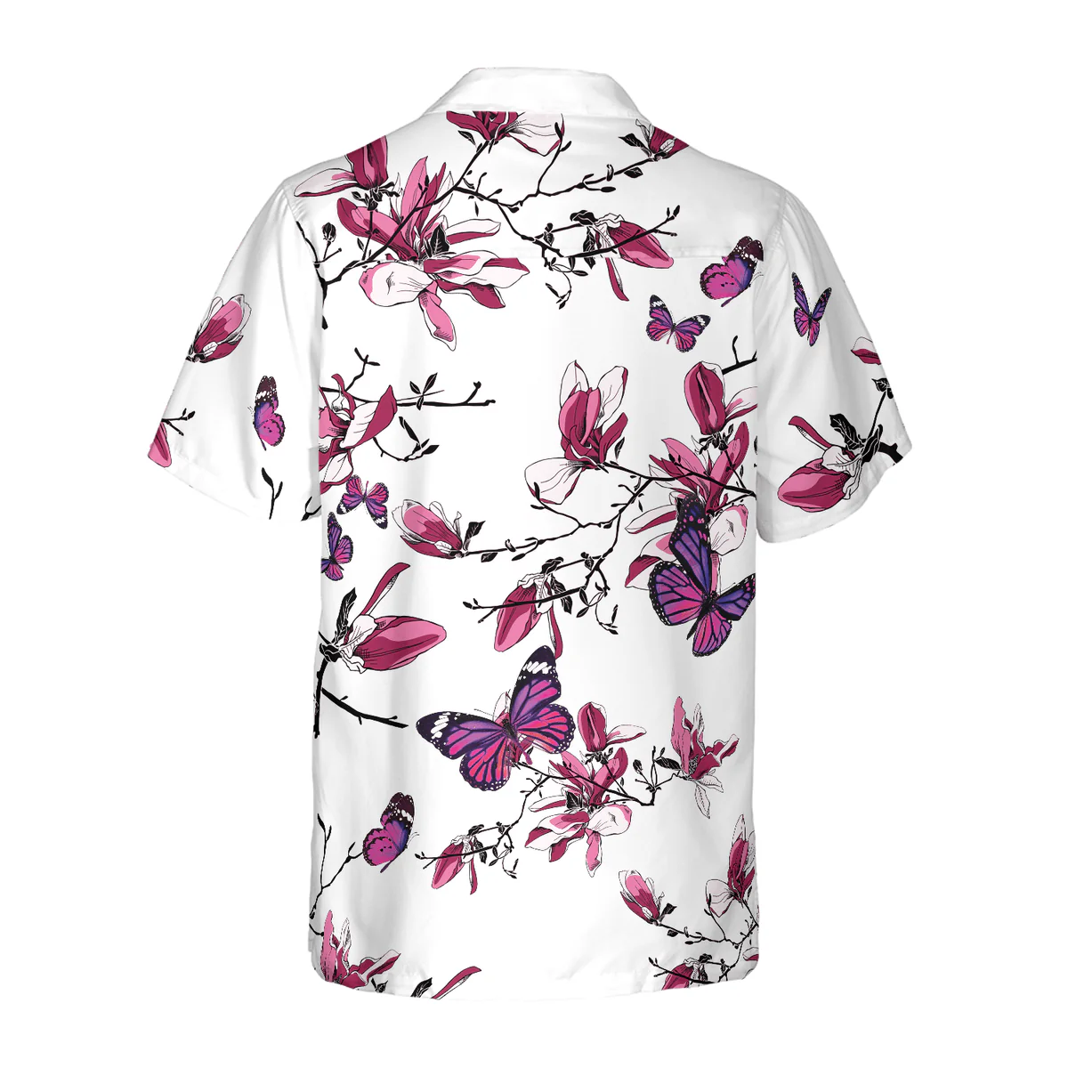 Butterfly Hawaiian Shirt, Tropical Flowers, Floral Butterfly Pattern Aloha Shirt For Men - Perfect Gift For Husband, Boyfriend, Friend, Family - Image 3