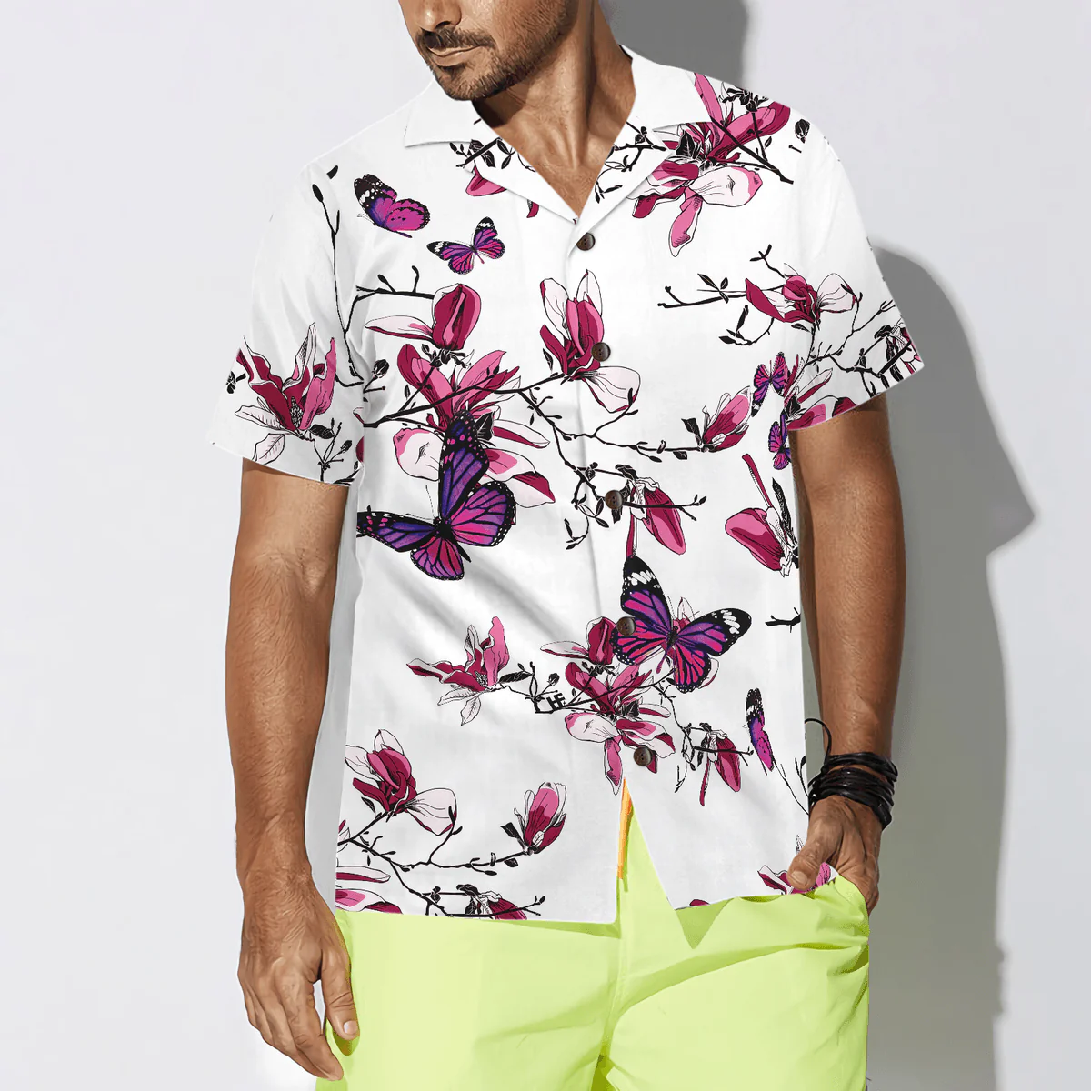 Butterfly Hawaiian Shirt, Tropical Flowers, Floral Butterfly Pattern Aloha Shirt For Men - Perfect Gift For Husband, Boyfriend, Friend, Family - Image 4