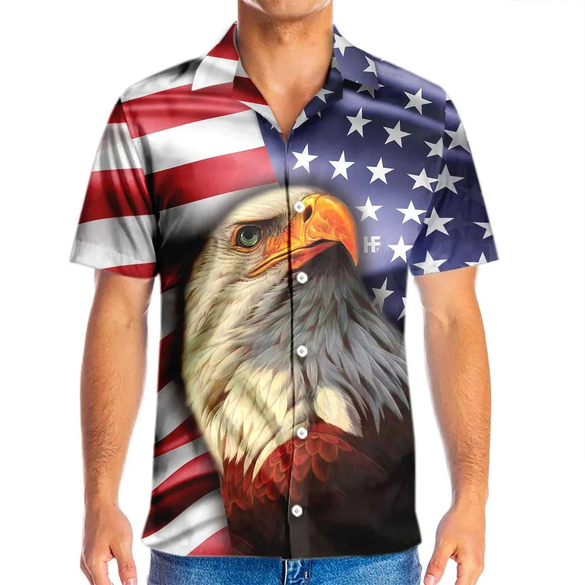 Eagle Hawaiian Shirt, American Eagle USA Flag Aloha Shirt For Men - Perfect Gift For Husband, Boyfriend, Friend, Family - Image 4