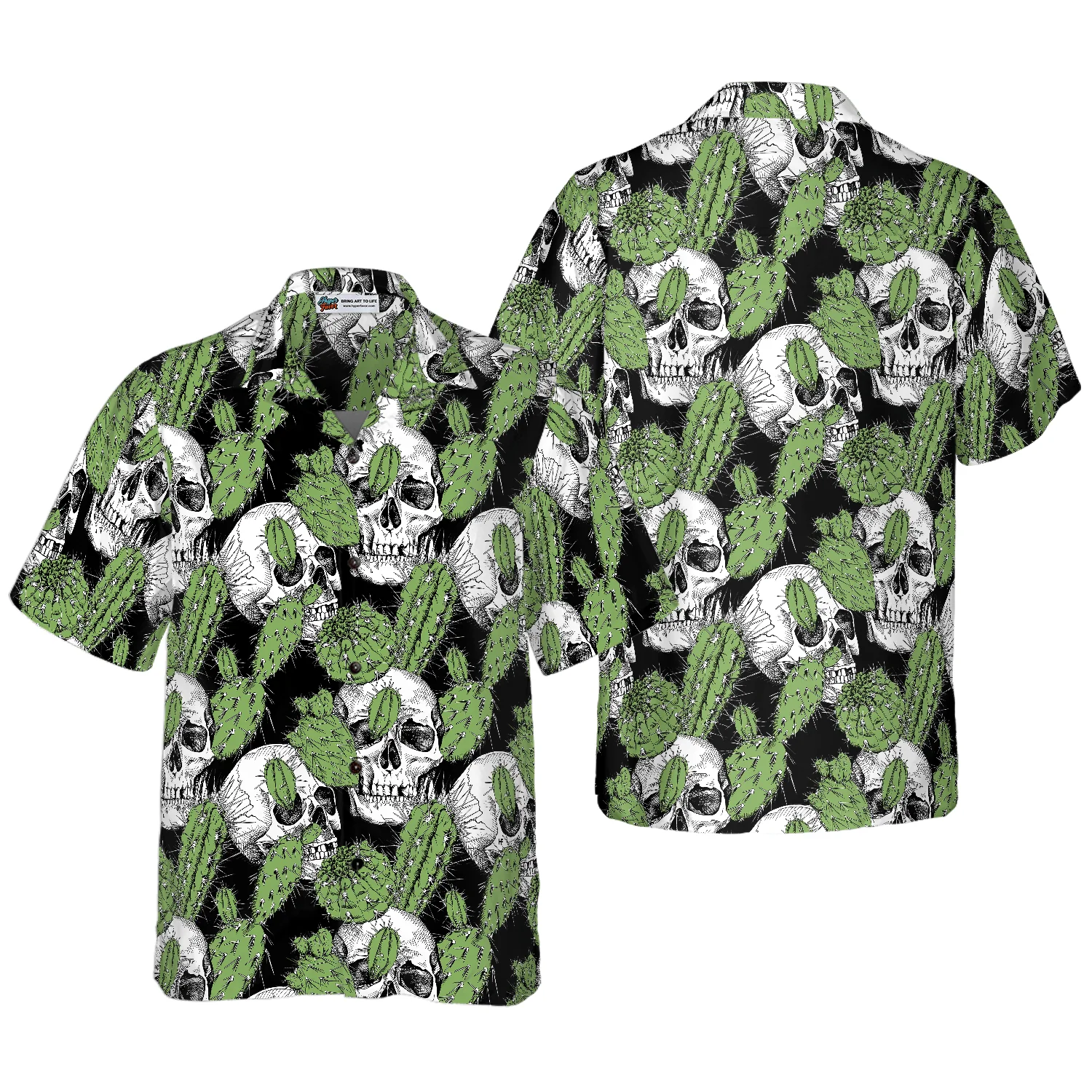 Cactus Skull Pattern Hawaiian Shirt, Colorful Summer Aloha Shirt For Men Women, Gift For Friend, Team