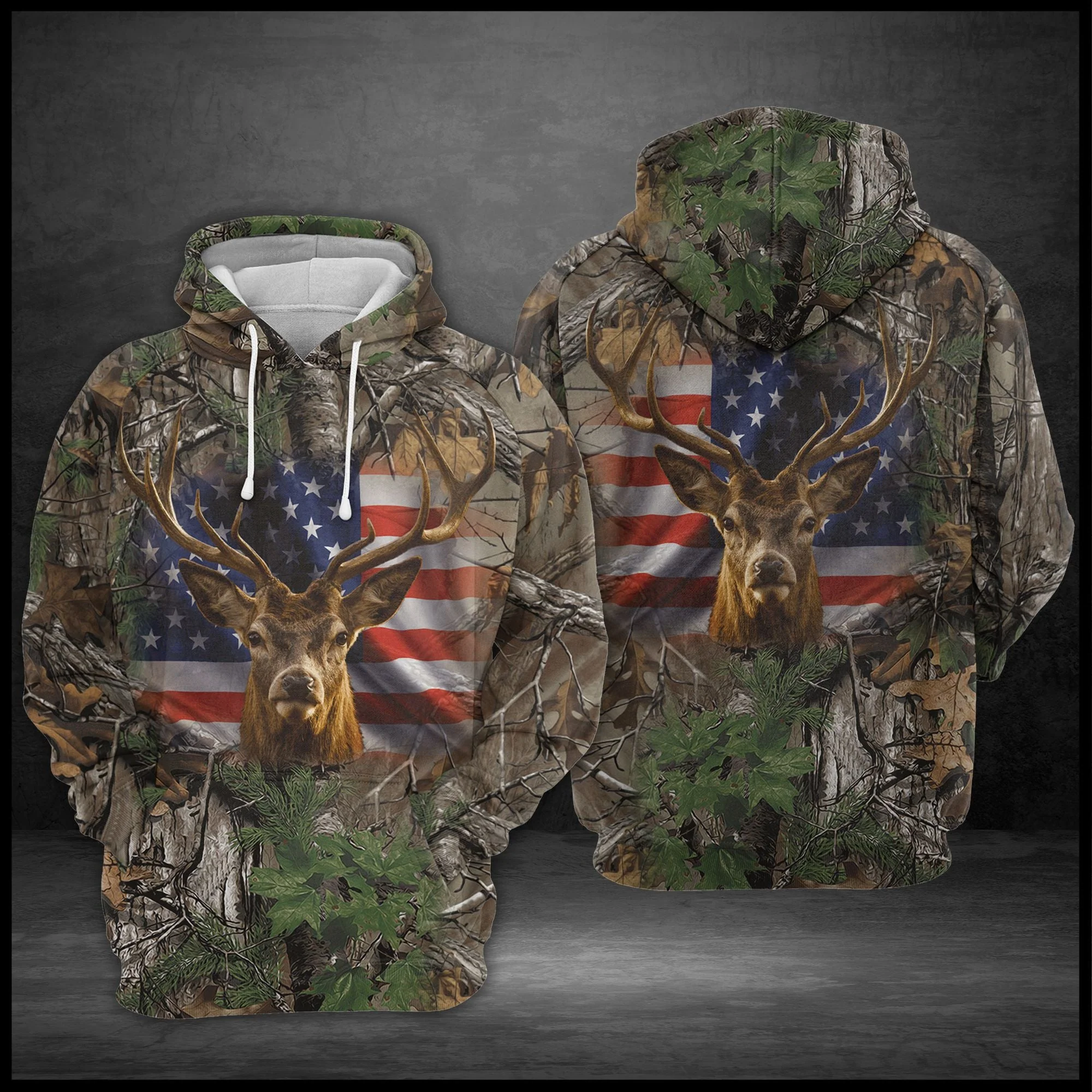 Camo Deer Pullover Premium Hoodie American Flag, Perfect Outfit For Men And Women On Christmas New Year Autumn Winter - Image 4