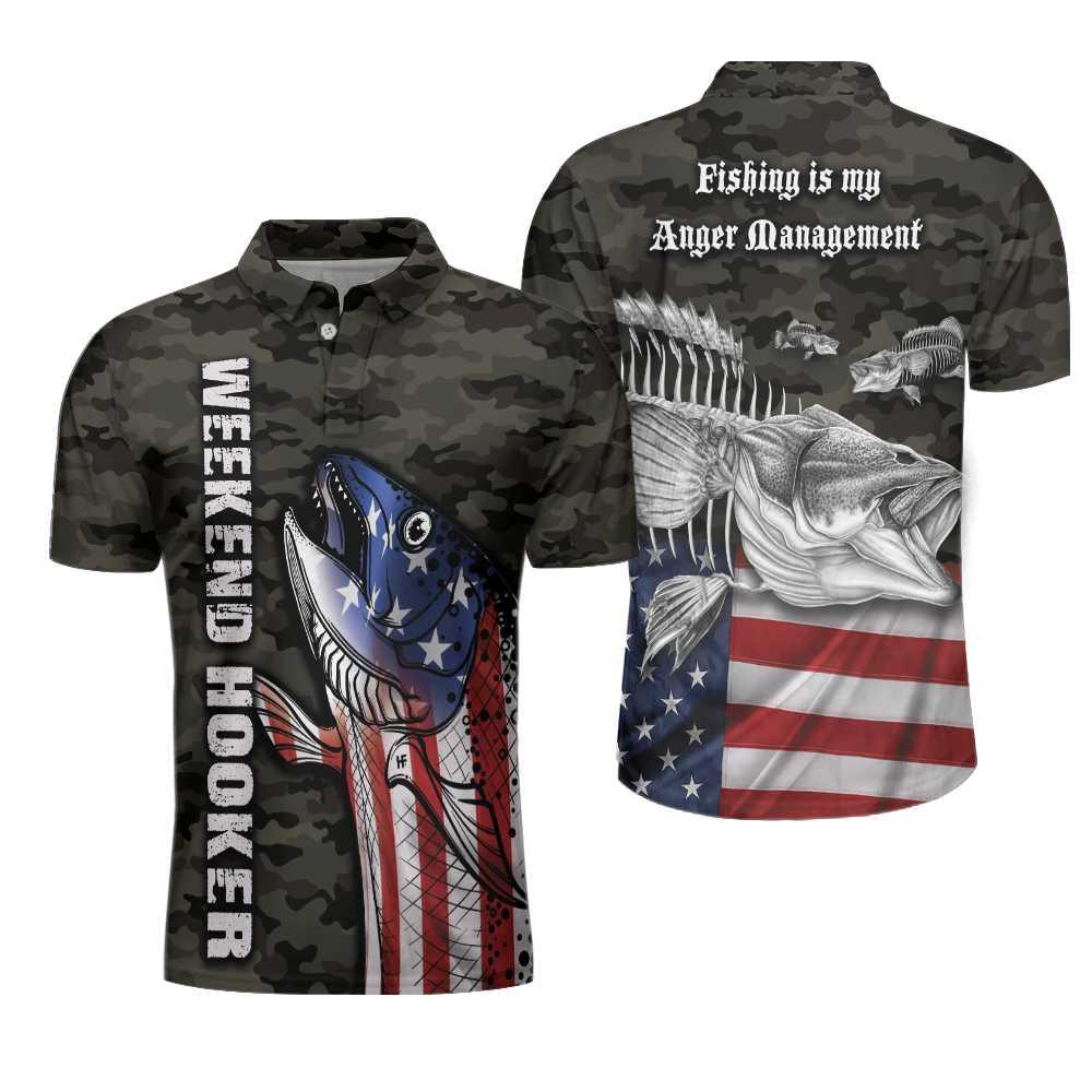 Camouflage American Flag Fishing Men Polo Shirt, Fishing Is My Anger Management Polo Shirt, Weekend Hooker Fishing Shirt For Men, Gift For Fishing Lovers - Image 2