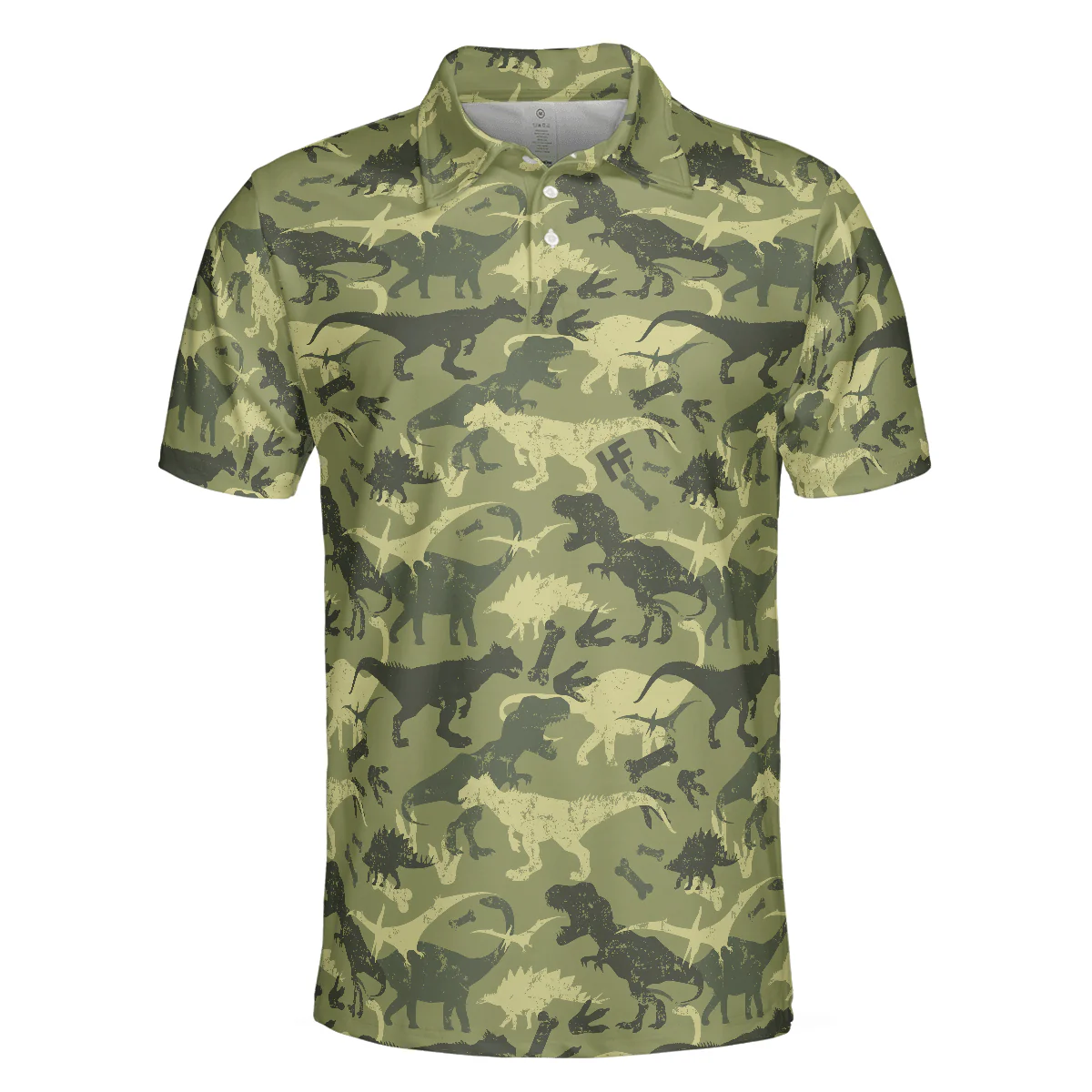 Camouflage Dinosaur Pattern Short Sleeve Polo Shirt, Camo Military Polo Shirt, Best Dinosaur Shirt For Men, Gift for Men - Image 4