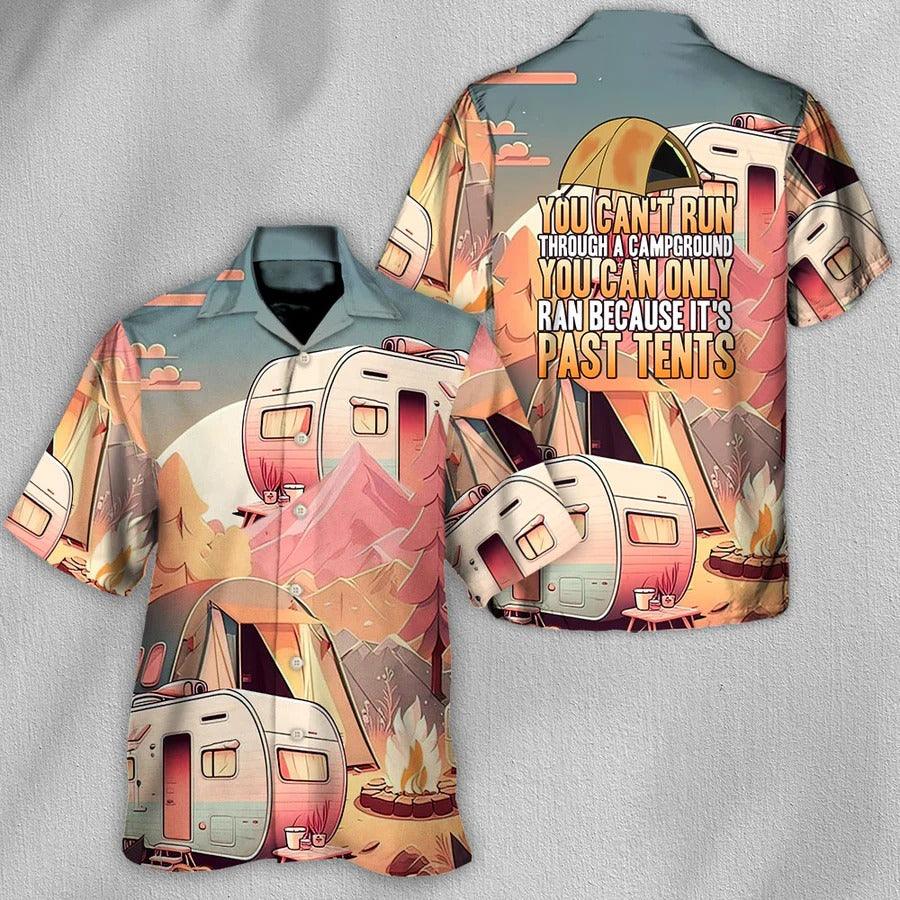Camping Aloha Shirt, Camping Funny Art Hawaiian Shirt For Summer, Can't Run Through A Campground Shirt - Perfect Gift For Men, Women, Camping Lover