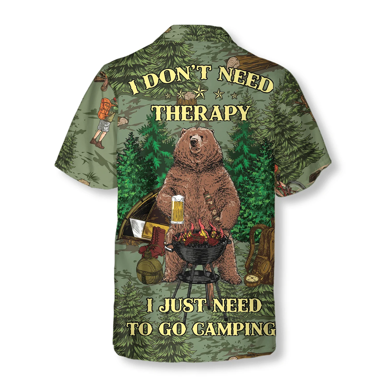 Camping Hawaiian Shirt, Bear Dink Beer I Don't Need Therapy I Just Need To Go Camping, Colorful Summer Aloha Shirt For Men Women, Gift For Friend, Team - Image 2
