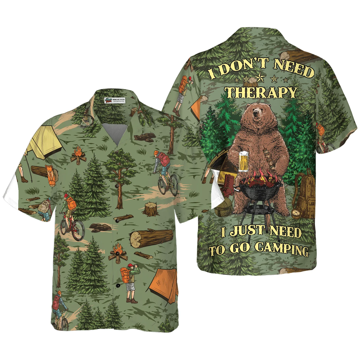 Camping Hawaiian Shirt, Bear Dink Beer I Don't Need Therapy I Just Need To Go Camping, Colorful Summer Aloha Shirt For Men Women, Gift For Friend, Team - Image 3