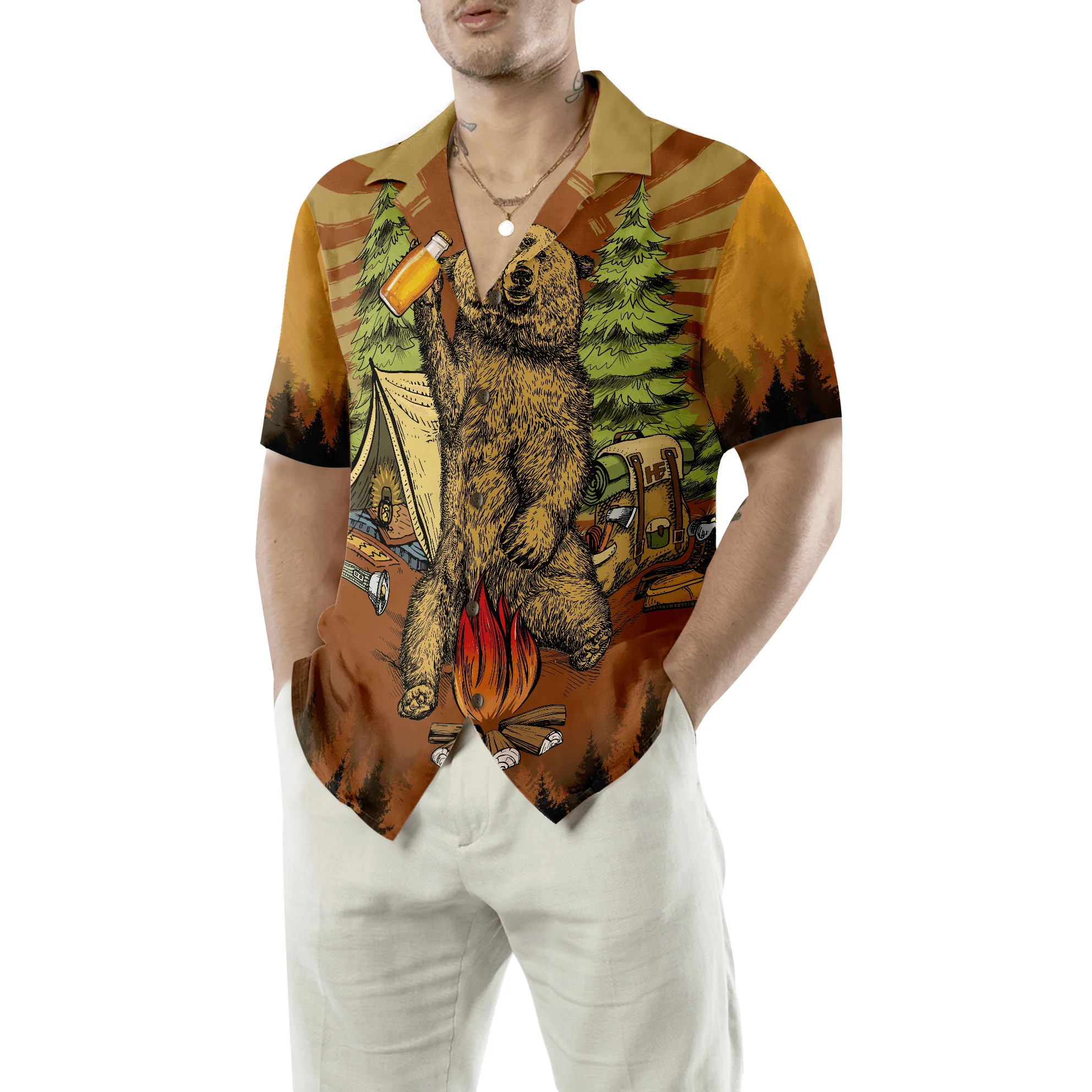 Camping Hawaiian Shirt, Bear Drink Beer Because No Great Campers Story With A Salad, Colorful Summer Aloha Shirt For Men Women, Perfect Gift For Friend - Image 5