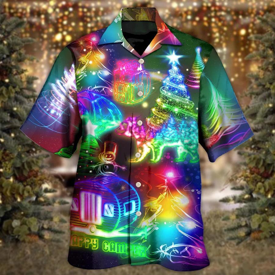 Camping Hawaiian Shirt, Camping Christmas, Camping Merry Christmas Neon Night Aloha Shirt For Men - Perfect Gift For Camping Lovers, Christmas - Image 2