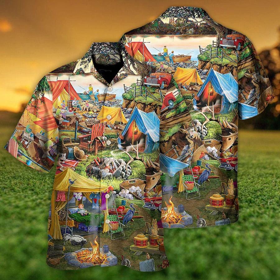 Camping Hawaiian Shirt, Camping In Forest, Camping Glamping Tent Family Picnic Happiness Aloha Shirt For Men And Women - Perfect Gift For Camping Lovers