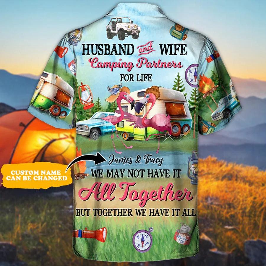 Camping Personalized Hawaiian Shirt, Camping Flamingo Custom Name Hawaiian Shirt, Flamingo Husband And Wife Aloha Shirt - Perfect Gift For Men, Women
