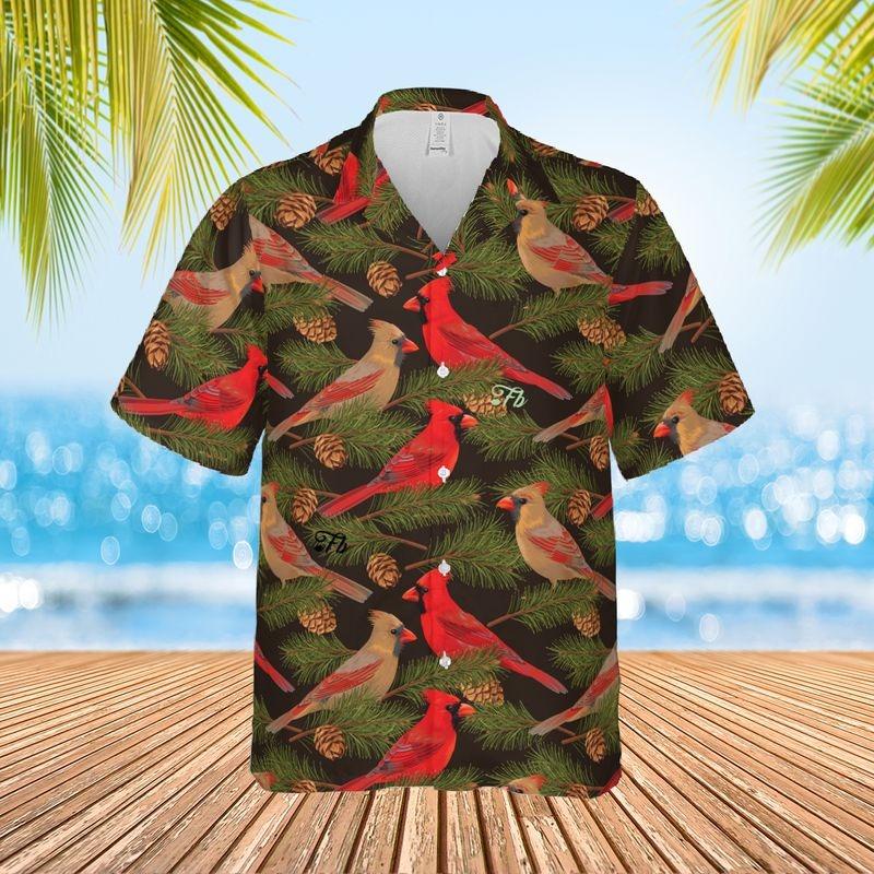 Cardinal Aloha Hawaiian Shirt - Cardinal Pattern Hawaiian Shirt, Pine Tree Branch Pattern Hawaiian Shirt For Men & Women, Cardinal Lover - Image 2