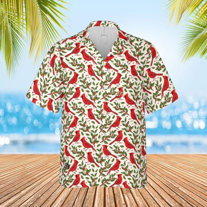 Cardinal Aloha Hawaiian Shirt - Cardinal Winter Pattern Hawaiian Shirt, Red Berries Pattern Hawaiian Shirt For Men & Women, Cardinal Lover - Image 2