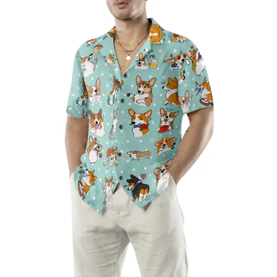 Cartoon Welsh Corgi Hawaiian Shirt, Corgi Aloha Shirt For Men - Perfect Gift For Corgi Lovers, Husband, Boyfriend, Friend, Family - Image 5