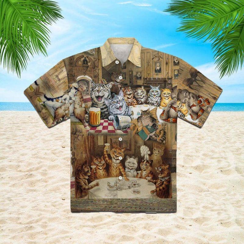 Cat Aloha Hawaiian Shirt - Funny Cats Drinking Beer Hawaiian Shirt, Cat Pet Animal Drunk Hawaiian Shirt For Men & Women, Cat Lover