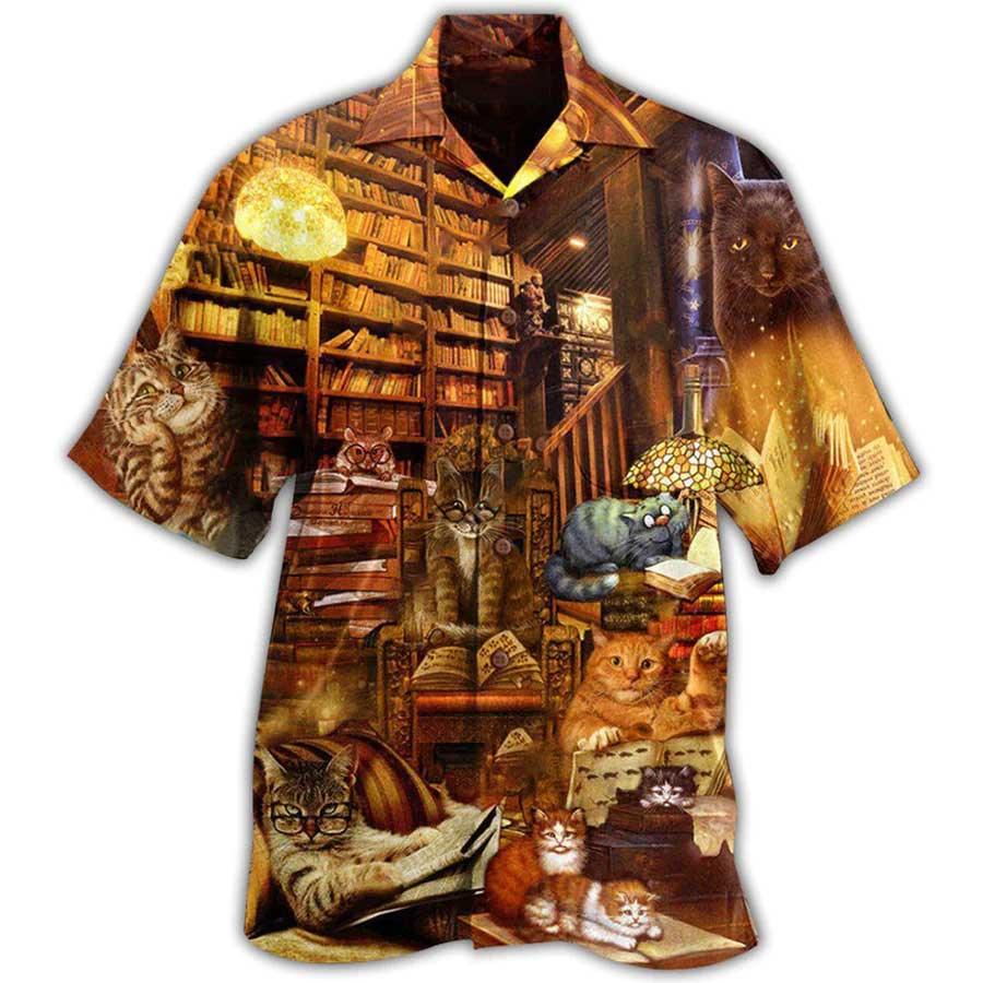 Cat And Book Hawaiian Shirt For Summer, Happiness Is A Good Book, Best Colorful Cool Cat Hawaiian Shirts Outfit For Men Women, Friend, Cat Lovers