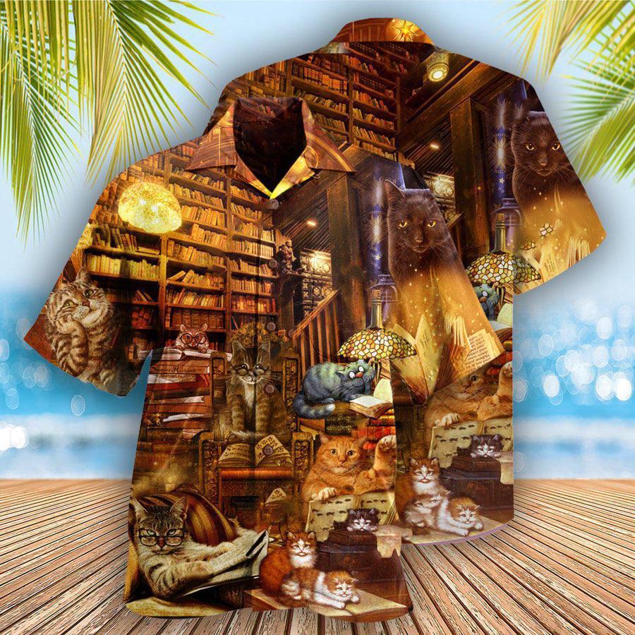 Cat And Book Hawaiian Shirt For Summer, Happiness Is A Good Book, Best Colorful Cool Cat Hawaiian Shirts Outfit For Men Women, Friend, Cat Lovers - Image 3
