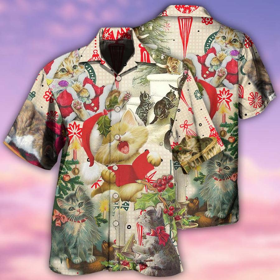 Cat Christmas Aloha Hawaiian Shirt For Summer, Cat Sing A Song Merry Christmas Hawaiian Shirts Outfit For Men Women, Friend, Team, Cat Lovers