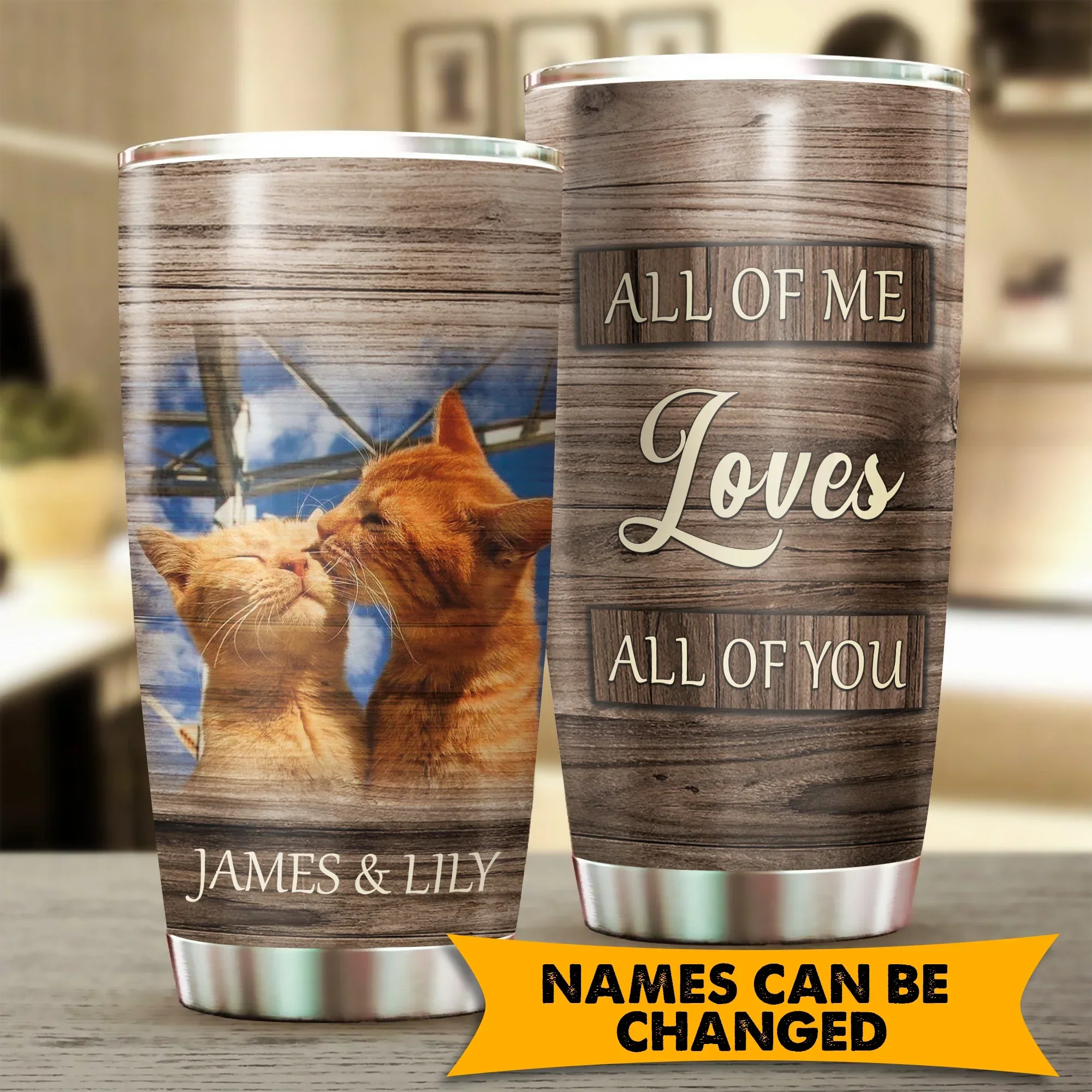 Cat Custom Name Tumbler, Cute Cat Couple, All Of Me Loves All Of You, Personalized Gift for Cat Lovers, Cat Mom Dad, Mother's Day, Couples