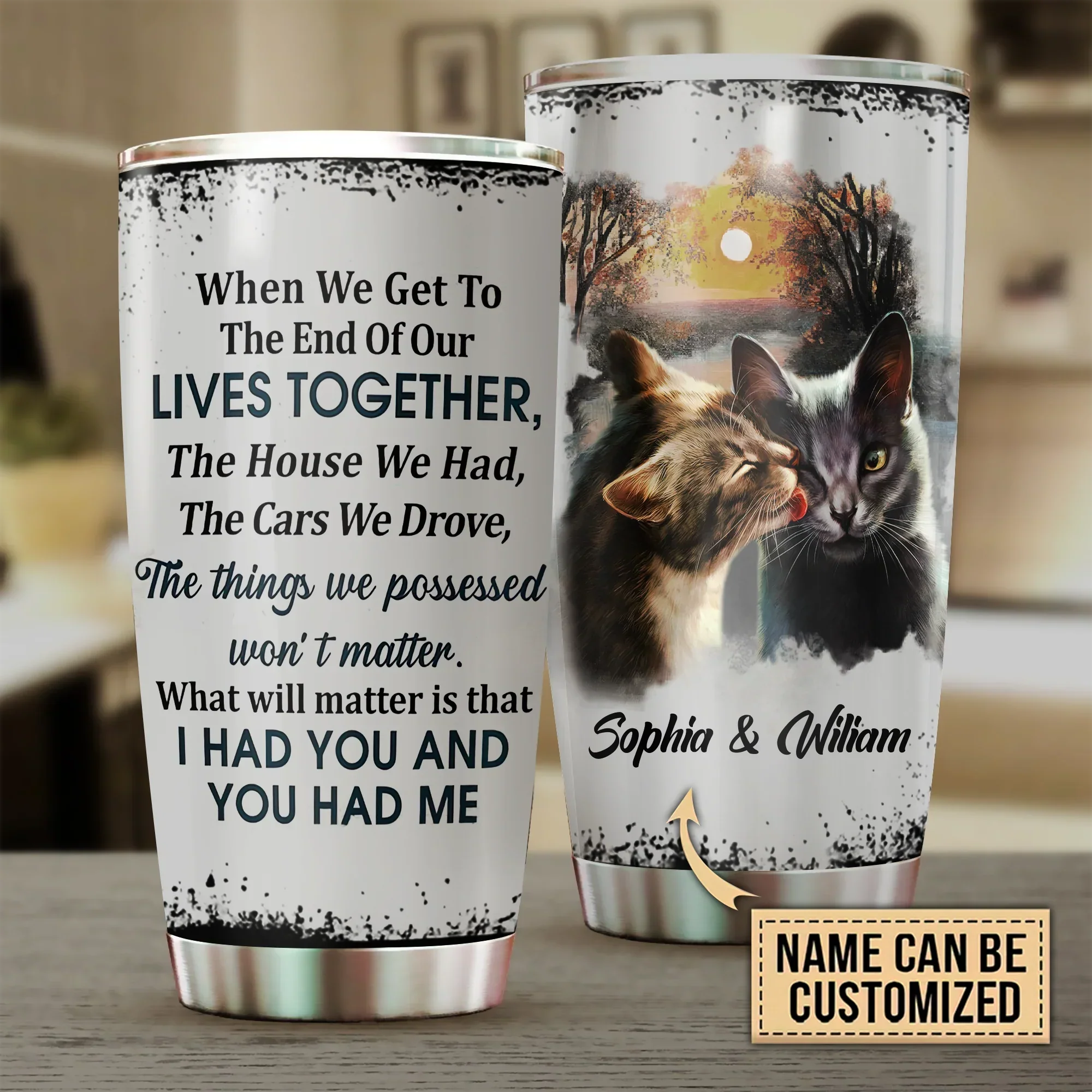 Cat Custom Name Tumbler, Cute Cat Couple, Personalized Gift for Cat Lovers, Cat Mom Dad, Mother's Day