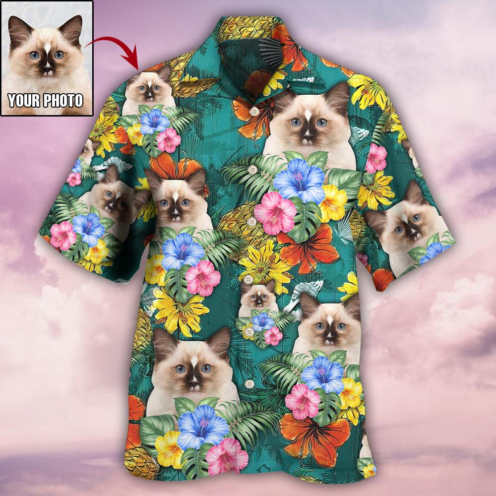 Cat Custom Photo Aloha Hawaiian Shirt For Summer, Personalized Tropical Floral Cat Hawaiian Shirts Outfit For Men Women, Friend, Cat Lovers - Image 2