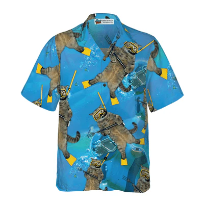 Cat Diver Hawaiian Shirt, Cute Cat Aloha Shirt For Men - Perfect Gift For Cat Lovers, Husband, Boyfriend, Friend, Family - Image 2