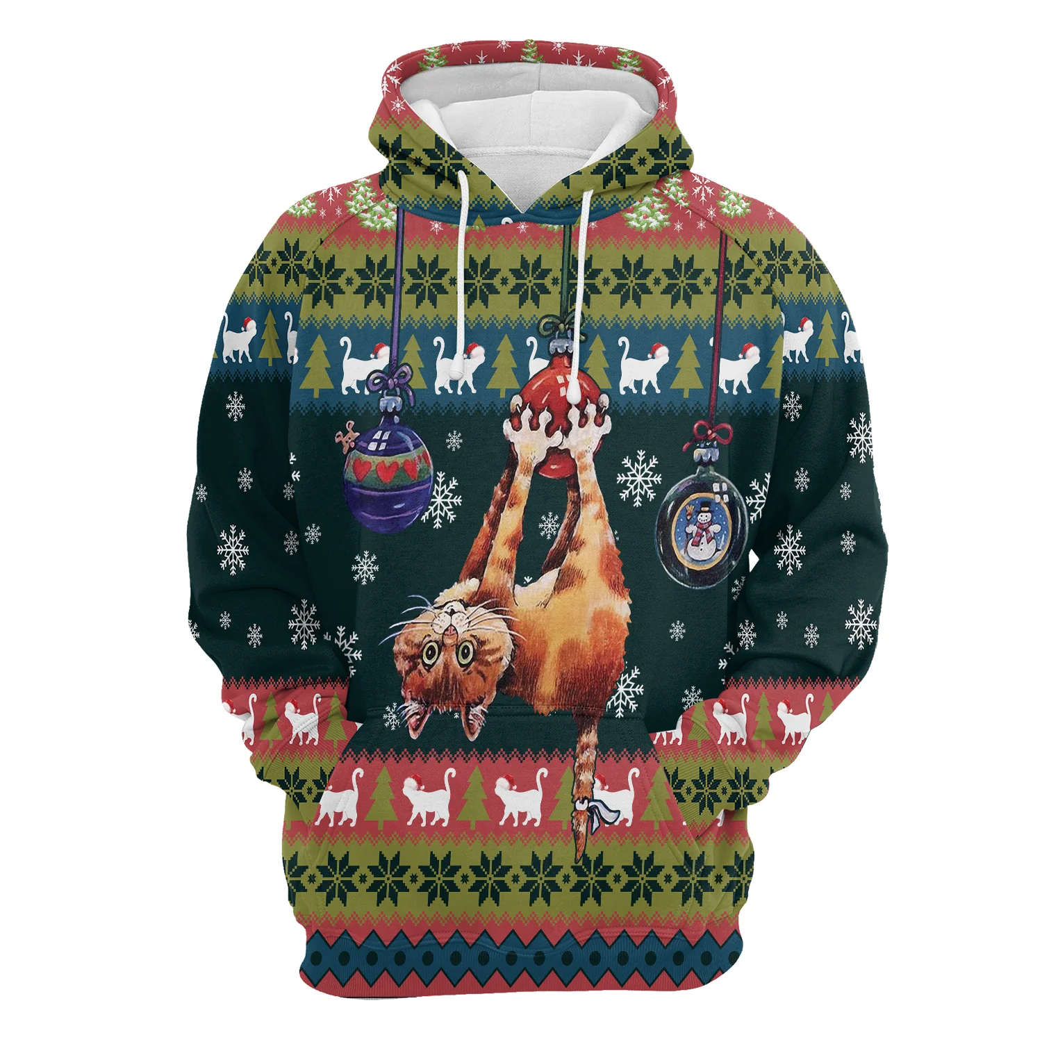 Cat Hanging on Christmas Tree Pullover Premium Hoodie, Perfect Outfit For Men And Women On Christmas New Year Autumn Winter