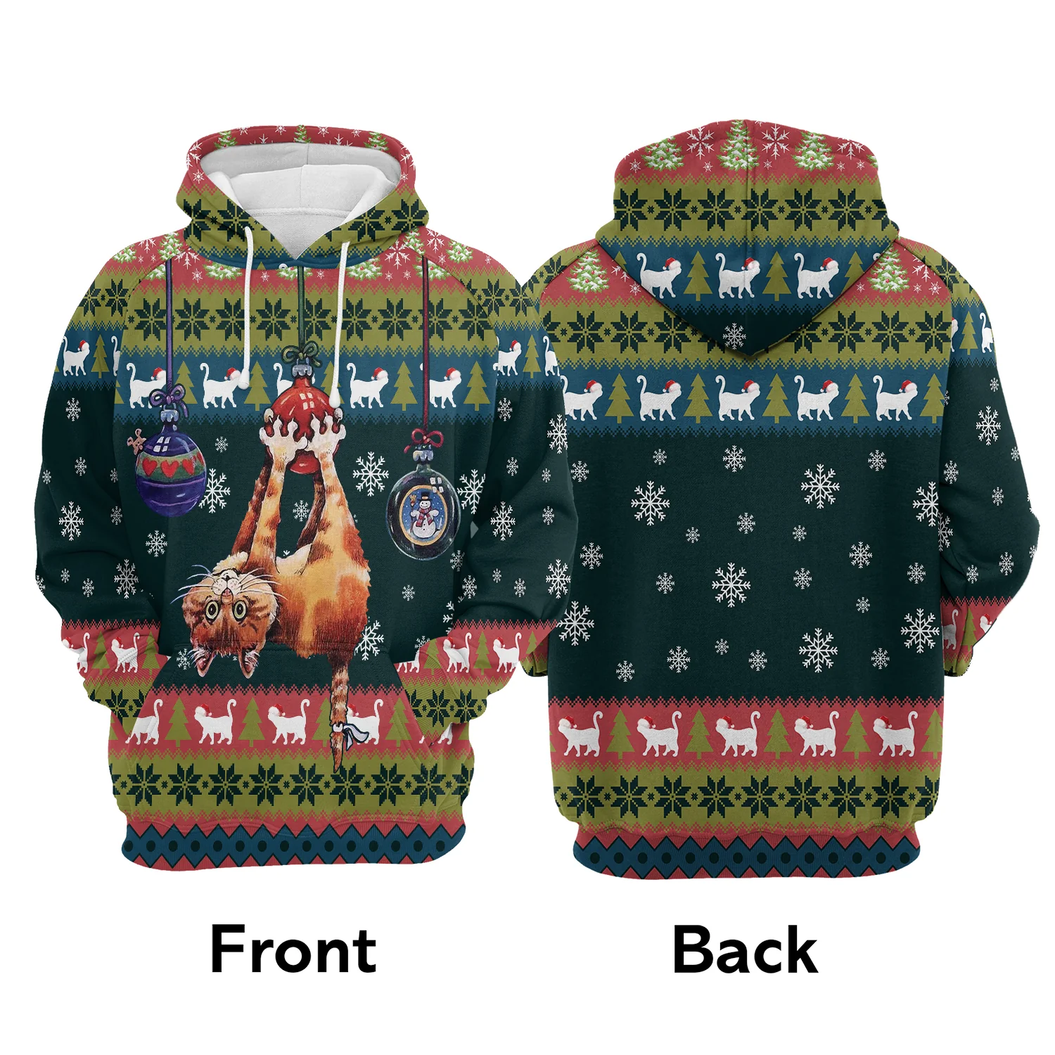 Cat Hanging on Christmas Tree Pullover Premium Hoodie, Perfect Outfit For Men And Women On Christmas New Year Autumn Winter - Image 2