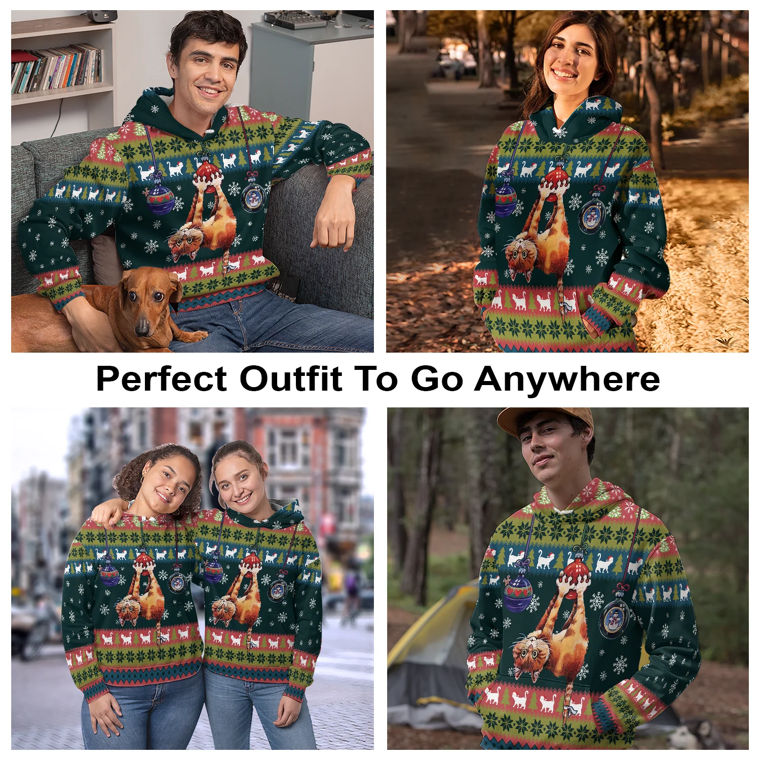 Cat Hanging on Christmas Tree Pullover Premium Hoodie, Perfect Outfit For Men And Women On Christmas New Year Autumn Winter - Image 3