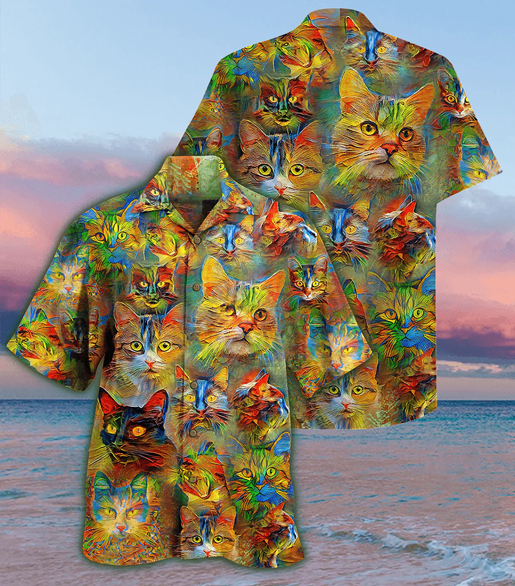 Cat Hawaiian Shirt For Summer, Beautiful Cat Painting, Colorful Cool Cat Hawaiian Shirts Outfit For Men Women, Friend, Team, Cat Lovers