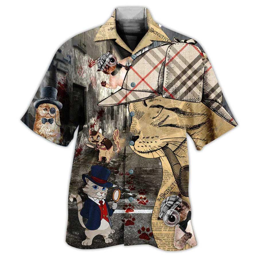 Cat Hawaiian Shirt For Summer, Cat Detective, Best Colorful Cat Hawaiian Shirts Outfit For Men Women, Friend, Cat Lovers