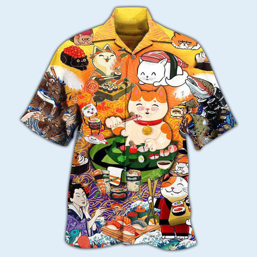 Cat Hawaiian Shirt For Summer, Cat Keep Calm And Eat Sushi Aloha Shirts, Best Colorful Cool Cat Shirts For Men Women, Friend, Team, Cat Lovers - Image 2