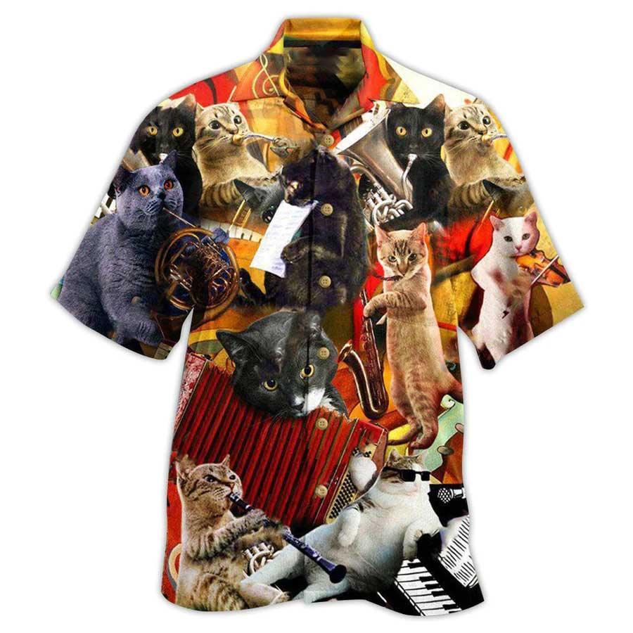 Cat Hawaiian Shirt For Summer, Cat Keep Your Vibes Cats Love Music Aloha Shirts, Best Gift For Men Women, Friend, Team, Cat Lovers - Image 2