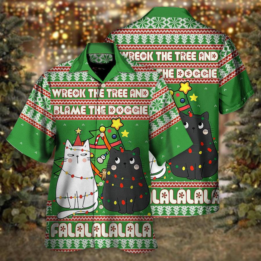 Cat Hawaiian Shirt For Summer, Cat Meowy Christmas Aloha Shirts, Cat Wreck The Tree And Blame The Doggies Hawaiian Shirts For Men Women, Cat Lovers - Image 2