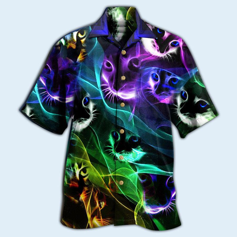 Cat Hawaiian Shirt For Summer, Cat Neon Style, Colorful Cool Cat Hawaiian Shirts Outfit For Men Women, Gift For Friend, Team, Cat Lover - Image 2