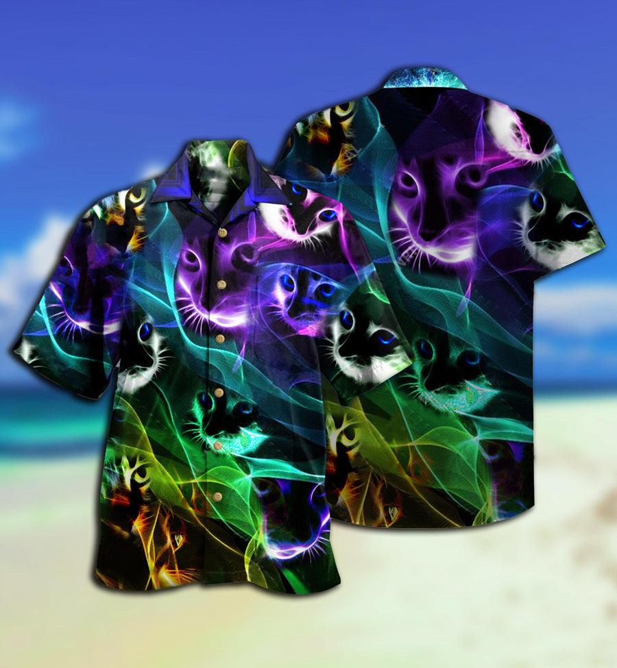 Cat Hawaiian Shirt For Summer, Cat Neon Style, Colorful Cool Cat Hawaiian Shirts Outfit For Men Women, Gift For Friend, Team, Cat Lover - Image 3