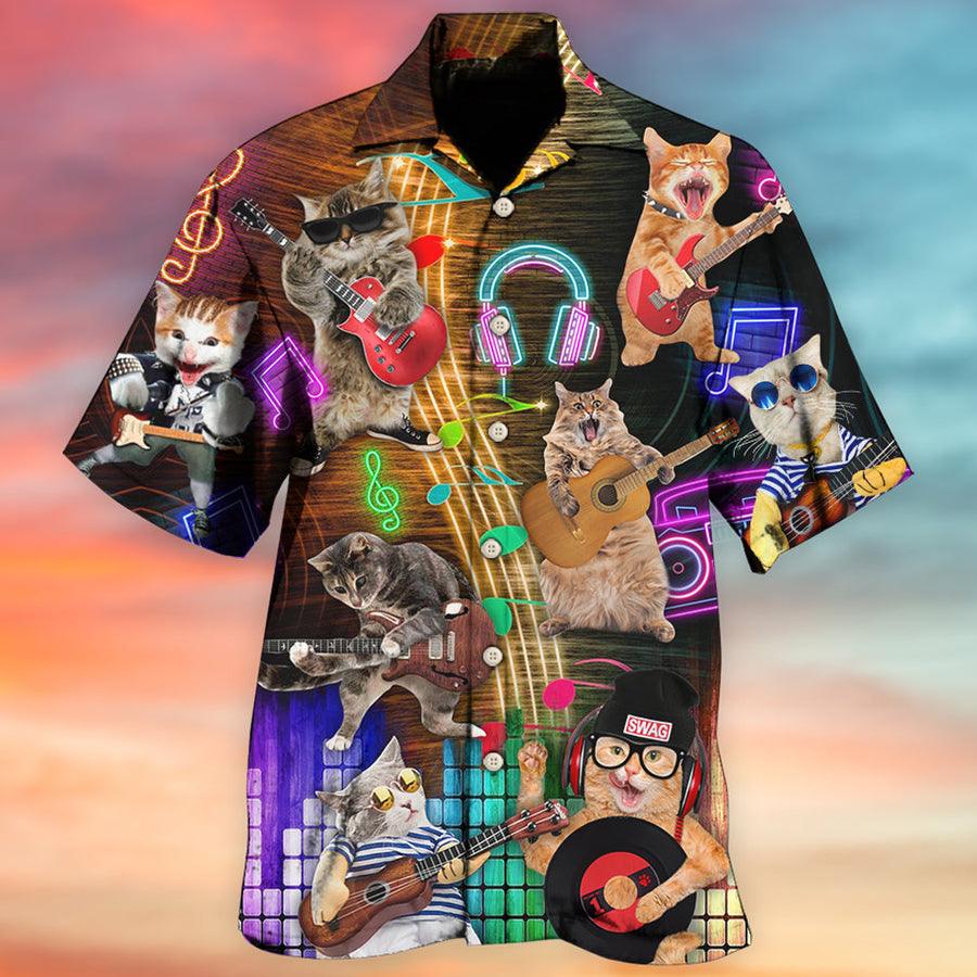 Cat Hawaiian Shirt For Summer, Cat Rocker Lovely Style Aloha Shirts, Best Colorful Cool Cat Hawaiian Shirts For Men Women, Friend, Team, Cat Lovers - Image 2