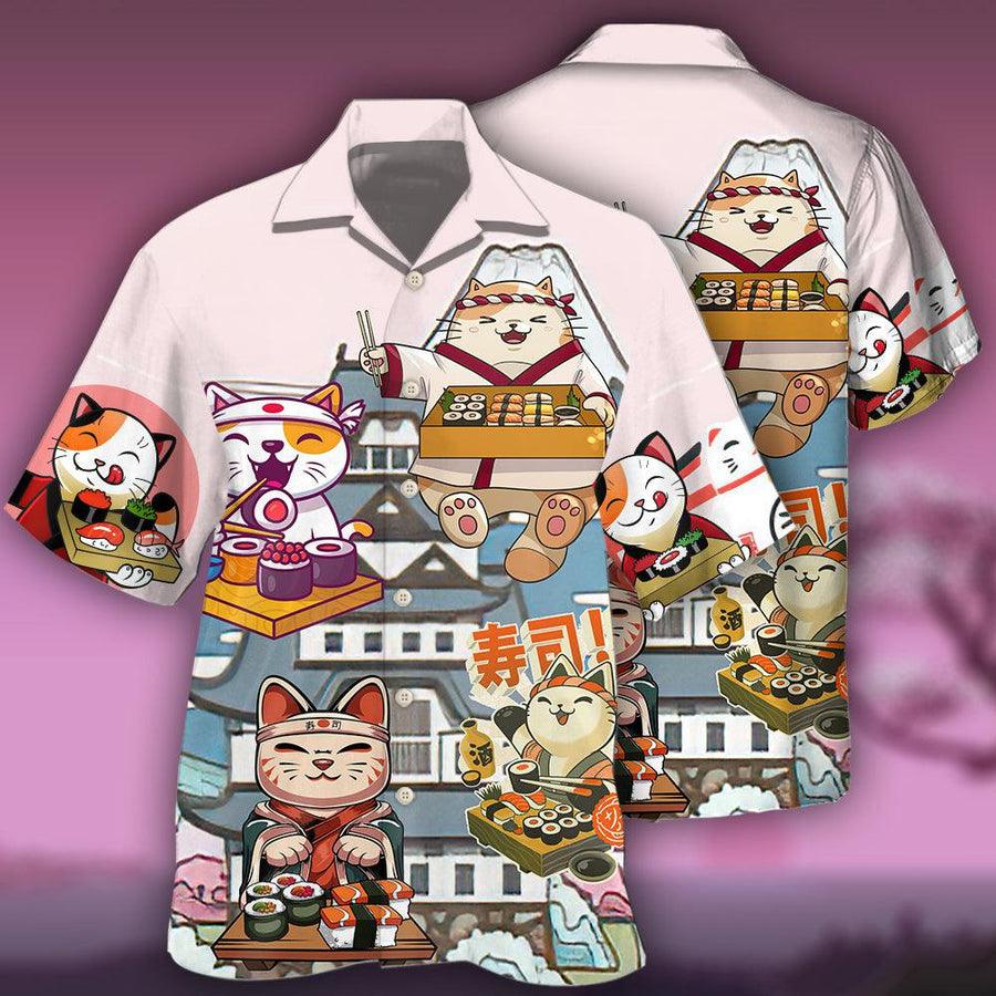 Cat Hawaiian Shirt For Summer, Cat Sushi Aloha Shirts, Best Colorful Cool Cat Hawaiian Shirts Outfit For Men Women, Friend, Team, Cat Lovers - Image 2