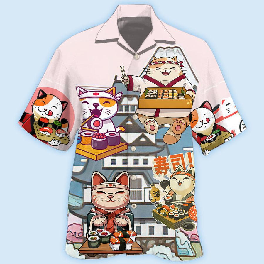 Cat Hawaiian Shirt For Summer, Cat Sushi Aloha Shirts, Best Colorful Cool Cat Hawaiian Shirts Outfit For Men Women, Friend, Team, Cat Lovers - Image 3
